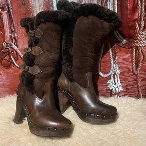 Frye Ella leather shearling lined boots
